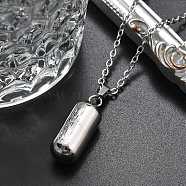 304 Stainless Steel capsule Shaped Perfume Bottle Necklaces, Cable Chain Necklaces for Women, Stainless Steel Color, 21.85 inch(55.5cm)(STAS-Z106-01P)