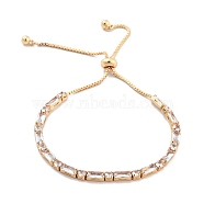 Brass Pave Clear Cubic Zirconia Rectangle & Flat Round Slider Bracelets, Box Chain Bracelts, Nickle Free, Long-Lasting Plated, Golden, 10-5/8 inch(27cm)(BJEW-YWC0002-01G)