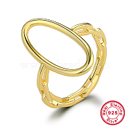 925 Sterling Silver Finger Ring, Hollow Oval, Real 18K Gold Plated, Inner Diameter: 16mm(KD4692-13-1)