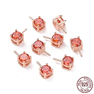 925 Sterling Silver Peg Bails, with Cubic Zirconia, Square, Rose Gold, Orange Red, 9x4x4.5mm, Hole: 2.5x1.5mm, Pin: 0.6mm(STER-D035-47RG-04)