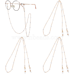 3Pcs Iron Curb Chain with Plastic Pearl Heart Bead Eyeglasses Chains, with Rubber Loop Ends, Golden, 770mm(AJEW-CN0007-84)