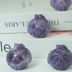 Natural Lepidolite Carved Healing Skull Figurines, Reiki Energy Stone Display Decorations, 35mm(PW-WG91751-02)