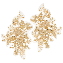 1 Pair 3D Flower Polyester Embroidery Sew on Appliques, with Plastic Beads & Paillette/Sequins, Sewing Craft Decoration for Wedding Dress, Cheongsam, Gold, 255x160x0.1~2.5mm(PATC-GF0001-36)