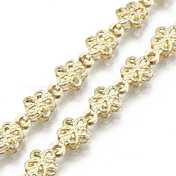 Brass Flower Link Chains, Long-Lasting Plated, Textured, Unwelded, Light Gold, 9x6x2mm(CHC-N018-062)