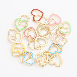 Golden Plated Brass Huggie Hoop Earrings, with Enamel, Heart, Mixed Color, 27.5mm, Pin: 1mm(EJEW-L234-71)