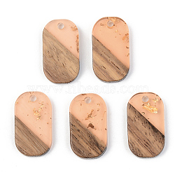 Transparent Resin & Walnut Wood Pendants, with Gold Foil, Oval, Dark Salmon, 20.5x11.5x3mm, Hole: 2mm(RESI-S389-023A-B04)