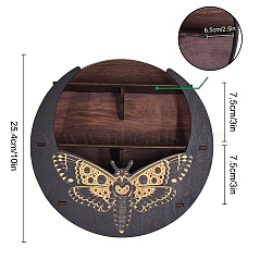 Wood Crystal Wall Mounted Display Shelf, Round Wooden Crystal Holder Candle Hanging Rack, with Adhesive Hook, Butterfly Pattern, 25.4cm(PW23021782066)