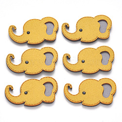 Faux Suede Patches, Costume Ornament Accessories, for Magic Tape Hair Clip Making, with Resin Rhinestones, Elephant, Yellow, 28x49x4.5mm(FIND-R075-01)