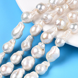 Natural Baroque Pearl Keshi Pearl Beads Strands, Cultured Freshwater Pearl, Round, Seashell Color, 10~21.5x9~12.5mm, Hole: 0.6mm, about 27~29pcs/strand, 15.75~15.94 inch(40~40.5cm)(PEAR-S019-02C-01)