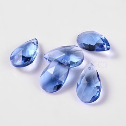 Faceted Teardrop Glass Pendants, Royal Blue, 16x9x6mm, Hole: 1mm(GLAA-O008-A01)