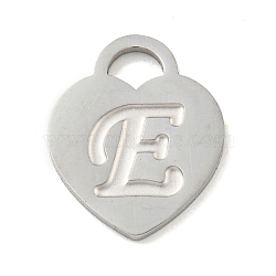 Non-Tarnish 304 Stainless Steel Pendants, Laser Cut, Heart with Letter Charm, Stainless Steel Color, Letter E, 15x12x1mm, Hole: 3x3.5mm(FIND-M017-01P-E)