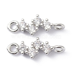 Eco-Friendly Brass Micro Pave Clear Cubic Zirconia Links Connectors, Long-Lasting Plated, Lightning, Real Platinum Plated, 13x5x2.7mm, Hole: 1.2mm & 1.4mm(ZIRC-C022-03P)
