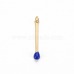 Brass Enamel Pendants, with Jump Ring, Cadmium Free & Nickel Free & Lead Free, Match, Real 16K Gold Plated, Blue, 30x4.5mm, Jump Ring: 5x1mm, 3mm inner diameter(X-KK-S362-032A-NR)