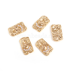 Brass Micro Pave Clear Cubic Zirconia Pendants, Textured, Rectangle with Portrait, Real 18k Gold Plated, 17x10x2.8mm, Hole: 1.2mm(KK-I666-03G)