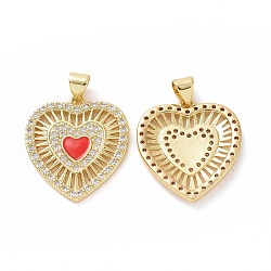 Brass Cubic Zirconia Pendants, with Enamel, Heart Charm, Clear, 22.5x20x2.5mm, Hole: 3x5mm(ZIRC-I062-28B-G)