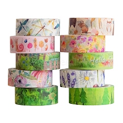 Floral Theme Pattern Paper Adhesive Tape, for Card-Making, Scrapbooking, Diary, Planner, Envelope & Notebooks, Mixed Color, 15mm(TAPE-PW0004-004)