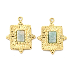 PVD Vacuum Plating 304 Stainless Steel Pendants, Natural Amazonite Rectangle Charms, Real 18K Gold Plated, 19x14x2.5mm, Hole: 1.2mm(STAS-L278-120G-02)