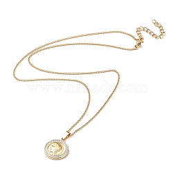 Stainless Steel Pendant Necklace, Coin Shape, Golden, 17.72 inch(45cm)(PG8567-1)