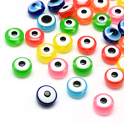 Resin Beads, Flat Round, Evil Eye, Mixed Color, 7.5~8x5~6mm, Hole: 1.8~2mm(RESI-S339-6x8-M)