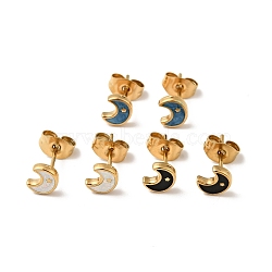 Ion Plating(IP) Enamel Crescent Moon with Star Stud Earrings with 316 Surgical Stainless Steel Pins, Gold Plated 304 Stainless Steel Jewelry for Women, Mixed Color, 6x5mm, Pin: 0.8mm(EJEW-A081-05G)