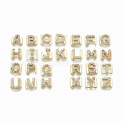 Brass Micro Pave Clear Cubic Zirconia Cabochons, Fit Floating Locket Charms, Cadmium Free & Nickel Free & Lead Free, Alphabet, Real 16K Gold Plated, 6x7x2mm(KK-S061-47G-NR)