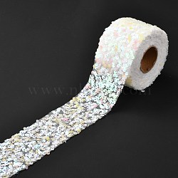 Polyester Elastic Sequin Ribbons, with Bling Paillette, White, 2-3/8 inch(60mm), 10 yards(9.14m)/roll(OCOR-L045-A15)