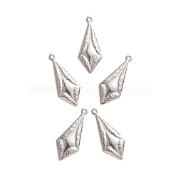 304 Stainless Steel Pendants, Rhombus/Kite, Stainless Steel Color, 21.5x9x1mm, Hole: 1.2mm(STAS-D174-08P)