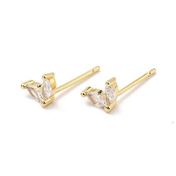 Cubic Zirconia Oval Stud Earrings, Real 18K Gold Plated Brass Jewelry for Women, Cadmium Free & Nickel Free & Lead Free, Clear, 4.5x6.5mm, Pin: 0.7mm