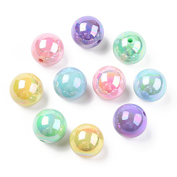 Opaque Acrylic Beads, AB Color Plated, Round, Mixed Color, 20x19mm, Hole: 2~3mm