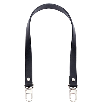 Cowhide Leather Bag Handles, with Alloy Swivel Clasps, for Bag Replacement Accessories, Black, 64x1.9x1.15cm