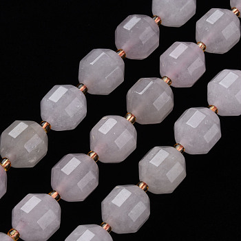 Natural White Jade Beads Strands, Dyed, Faceted, with Seed Beads, Double Terminated Point Prism Beads, Bicone, Lavender Blush, 11.5~12.5x10.5~11.5mm, Hole: 1.5mm, about 27pcs/strand, 14.76 inch~14.96 inch(37.5cm~38cm)