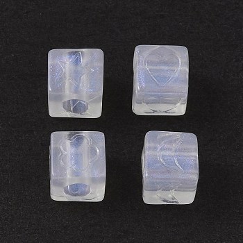 Transparent Acrylic Beads, Glitter Powder, Cube with Heart/Moon/Flower/Star Pattern, Clear, 7.5x7.5x7.5mm, Hole: 4mm, about 160pcs/500g