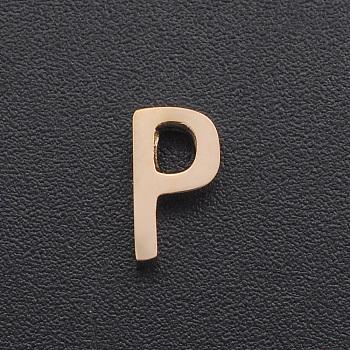 201 Stainless Steel Charms, for Simple Necklaces Making, Laser Cut, Letter, Rose Gold, Letter.P, 8x4.5x3mm, Hole: 1.8mm
