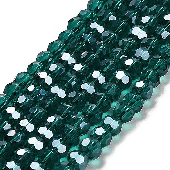 Electroplate Glass Bead Strands, Pearl Luster Plated, Faceted(32 Facets), Round, Teal, 4mm