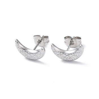 304 Stainless Steel Stud Earring for Women, Moon, Stainless Steel Color, 12.8x8mm, Pin: 0.8mm
