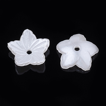 5-Petal ABS Plastic Imitation Pearl Bead Caps, Flower, Creamy White, 12x12x3.5mm, Hole: 1.5mm