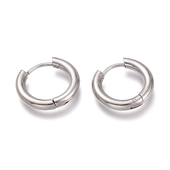 201 Stainless Steel Huggie Hoop Earrings, with 304 Stainless Steel Pin, Hypoallergenic Earrings, Ring, Stainless Steel Color, 9 Gauge, 18.5x3mm, Pin: 1mm