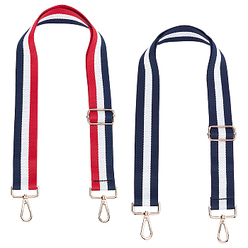 2Pcs 2 Colors Adjustable Polyester Bag Handles, with Zinc Alloy Swivel Clasps, for Bag Replacement Accessories, Stripe, Mixed Color, 76x3.8cm