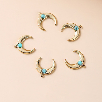 Bohemia Style Synthetic Turquoise Moon Charms, with Golden Tone Stainless steel Findings, 12x6x3mm