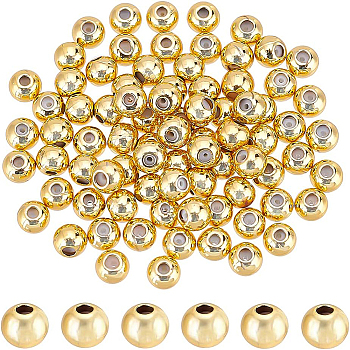 Brass Beads, with Rubber Inside, Slider Beads, Stopper Beads, Long-Lasting Plated, Round, Real 18K Gold Plated, 4x3mm, Hole: 1mm, 80pcs/box