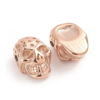 Halloween 304 Stainless Steel Beads, Skull Head, Rose Gold, 8.5x9x13mm, Hole: 1.8mm, Fit For 2x3mm Rhinestone