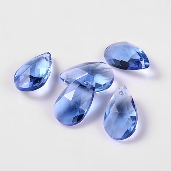 Faceted Teardrop Glass Pendants, Royal Blue, 16x9x6mm, Hole: 1mm