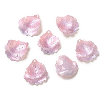 Acrylic Pendants, Leaf, Pink, 25~26x23~24x4~6mm, Hole: 1~1.5mm
