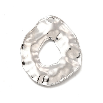304 Stainless Steel Pendants, Textured, Irregular Oval Charm, Stainless Steel Color, 31x25x2mm, Hole: 2.5mm