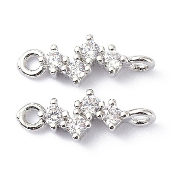 Eco-Friendly Brass Micro Pave Clear Cubic Zirconia Links Connectors, Long-Lasting Plated, Lightning, Real Platinum Plated, 13x5x2.7mm, Hole: 1.2mm & 1.4mm