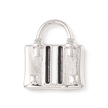 Brass Enamel Pendants, with Jump Rings, Cadmium Free & Lead Free, Long-Lasting Plated, Platinum, Lock, White, 20x16x3mm, Hole: 7x6mm