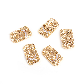 Brass Micro Pave Clear Cubic Zirconia Pendants, Textured, Rectangle with Portrait, Real 18k Gold Plated, 17x10x2.8mm, Hole: 1.2mm