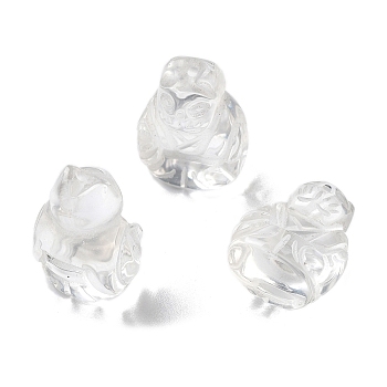 Natural Quartz Crystal Carved Half Hole Beads, Rock Crystal Animal Beads, Monkey, 19x14.5x10.5mm, Hole: 1mm