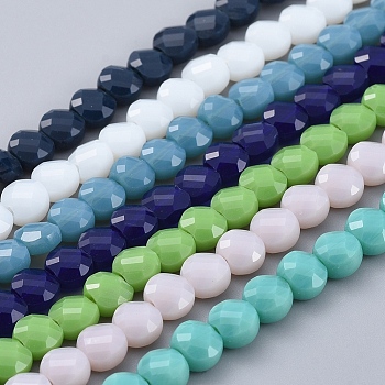 Glass Beads Strands, Faceted, Flat Round, Mixed Color, 6x4mm, Hole: 1.2mm, about 98pcs/Strand, 22 inch(53.5cm)
