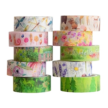 Floral Theme Pattern Paper Adhesive Tape, for Card-Making, Scrapbooking, Diary, Planner, Envelope & Notebooks, Mixed Color, 15mm
